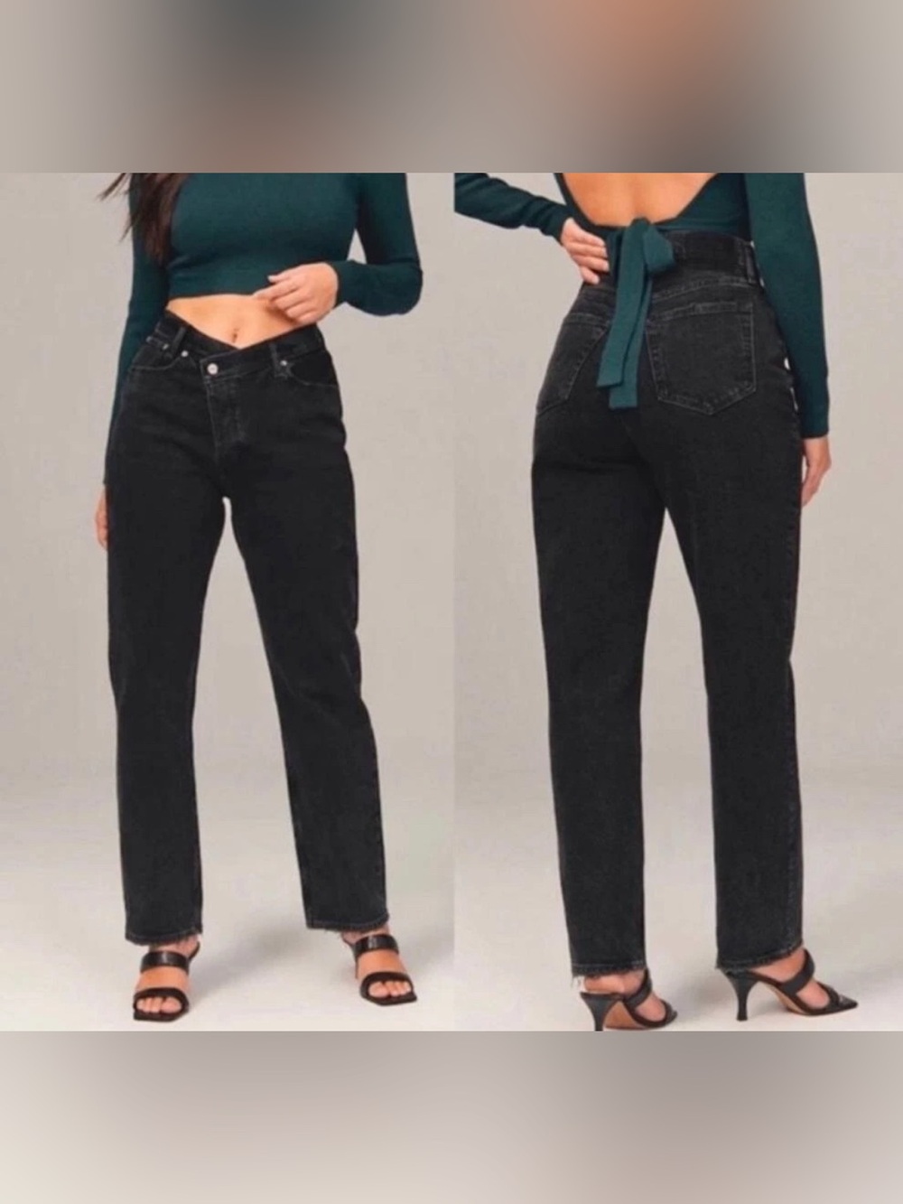 ABERCROMBIE & FITCH The Dad High Rise Jeans Asymmetrical Black